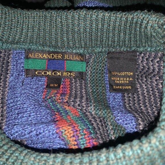 VTG Y2K Alexander Julian Men's Sweater Coogi-Style Striped 3-D Crewneck Sz M BIG - Picture 10 of 16